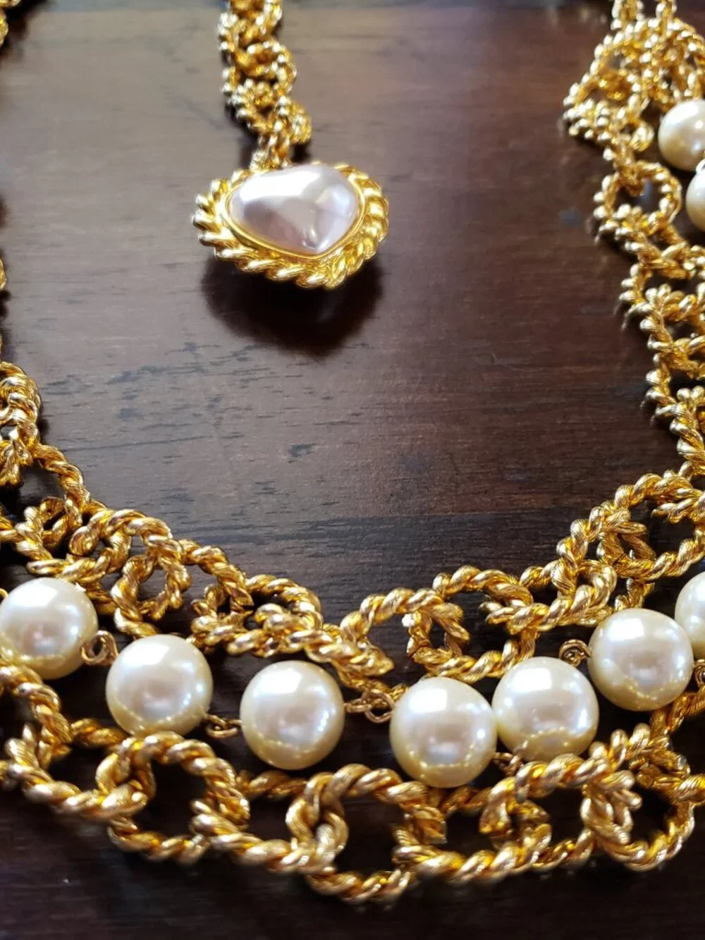 Vintage CAROLEE Runway Pearl Gold Rope Chain Statement Backless Dress Necklace